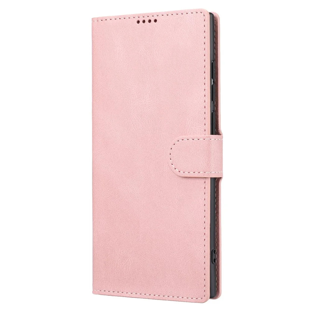 For Samsung Galaxy S23 Ultra Full Protection Phone Case Foldable Stand Magnetic Closure Anti-drop Flip Wallet Cover with Strap - Pink - 2