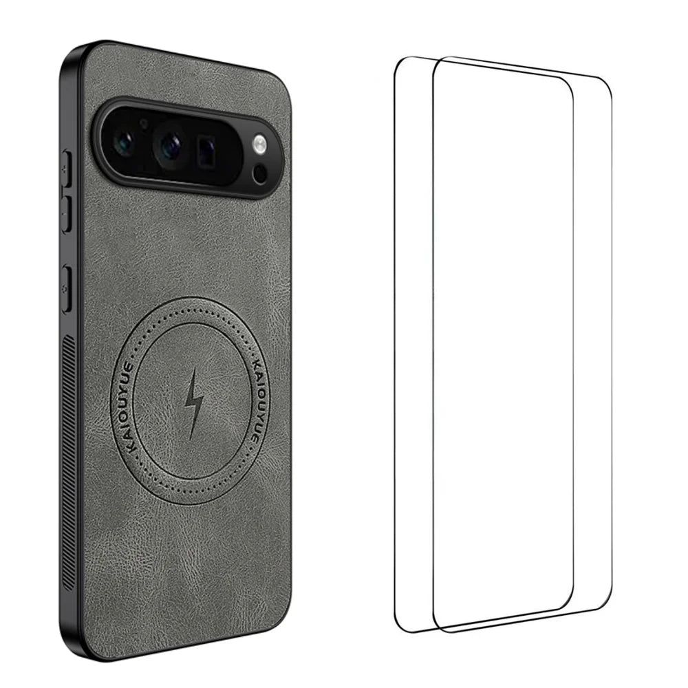 WANLONFENG For Google Pixel 9 Pro Magnetic Case  SD Series PC TPU Phone Cover with 2Pcs Screen Film - Grey - 1