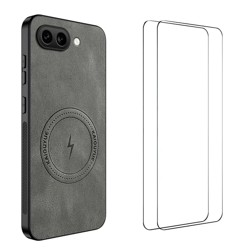 WANLONFENG For Google Pixel 9a Magnetic Case  SD Series PC TPU Phone Cover with 2Pcs Screen Film - Grey - 1