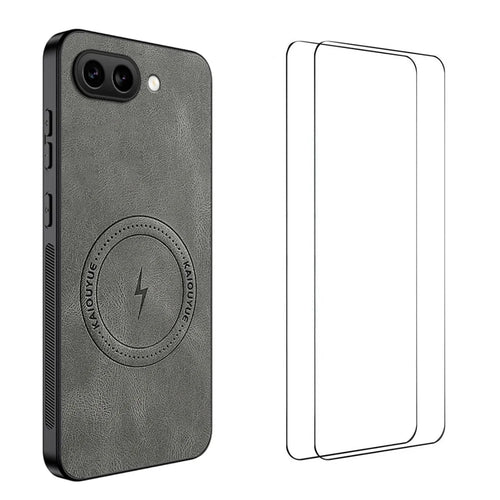WANLONFENG For Google Pixel 9a Magnetic Case  SD Series PC TPU Phone Cover with 2Pcs Screen Film - Grey - 1
