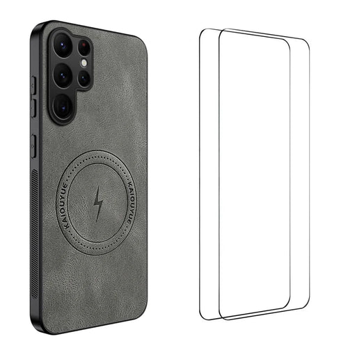 WANLONFENG For Samsung Galaxy S25 Ultra Magnetic Case  SD Series PC TPU Phone Cover with 2Pcs Screen Film - Grey - 1