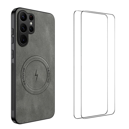WANLONFENG For Samsung Galaxy S25 Ultra Magnetic Case  SD Series PC TPU Phone Cover with 2Pcs Screen Film - Grey - 1