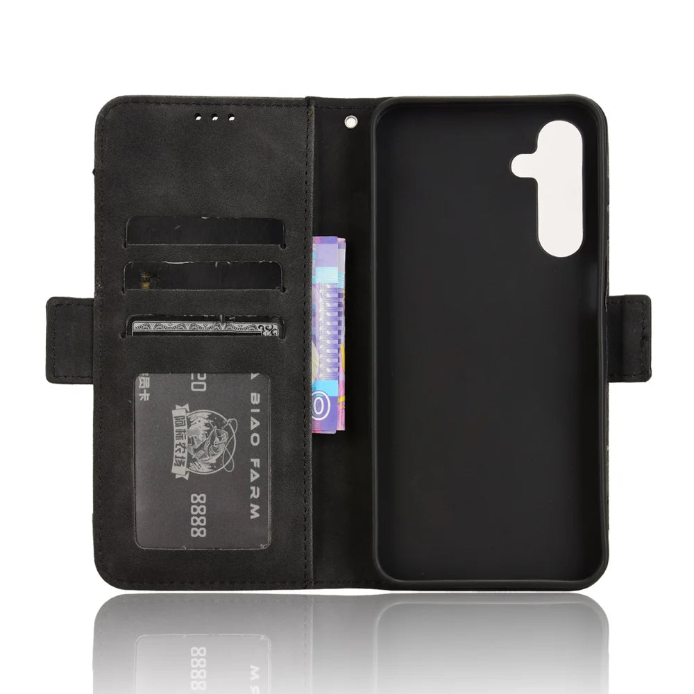 For Samsung Galaxy A18 5G / A18 4G / A17 5G / A17 4G / A26 5G / A16 5G / A16 4G Leather Case Phone Wallet Cover with Multiple Card Slots - Black - 5