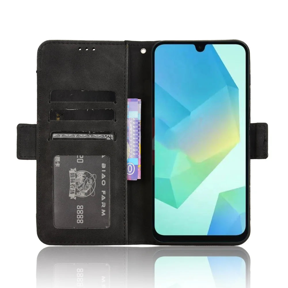 For Samsung Galaxy A18 5G / A18 4G / A17 5G / A17 4G / A26 5G / A16 5G / A16 4G Leather Case Phone Wallet Cover with Multiple Card Slots - Black - 6