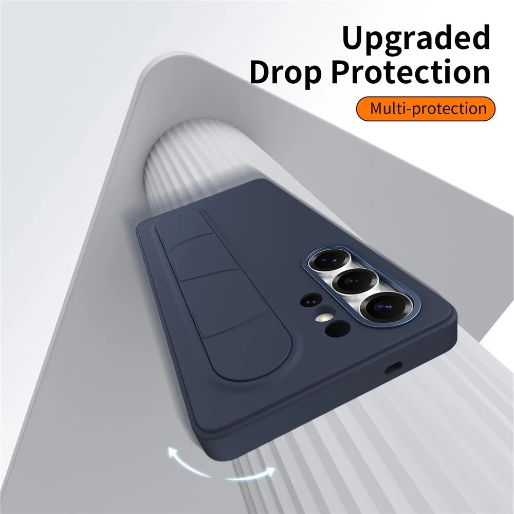 For Samsung Galaxy S23 Ultra Case Customizable Smart Key Control Wristband Kickstand PC + Silicone Phone Cover - Sapphire - 7