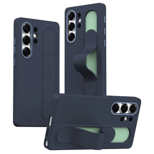 For Samsung Galaxy S24 Ultra Case Customizable Smart Key Control Wristband Kickstand PC + Silicone Phone Cover - Sapphire - 1