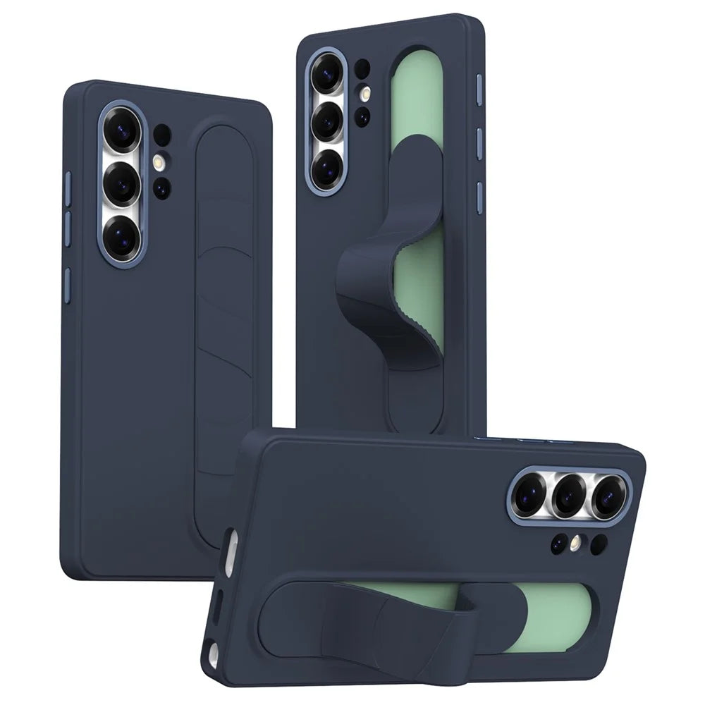 For Samsung Galaxy S24 Ultra Case Customizable Smart Key Control Wristband Kickstand PC + Silicone Phone Cover - Sapphire - 1