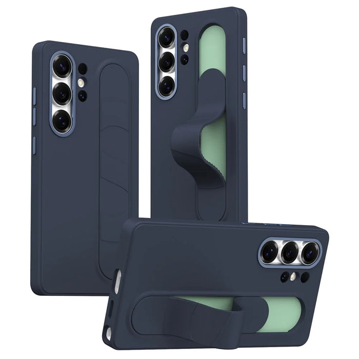 For Samsung Galaxy S24 Ultra Case Customizable Smart Key Control Wristband Kickstand PC + Silicone Phone Cover - Sapphire - 1