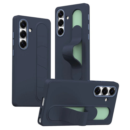 For Samsung Galaxy S24 / S25 Case Customizable Smart Key Control Wristband Kickstand PC + Silicone Phone Cover - Sapphire - 1