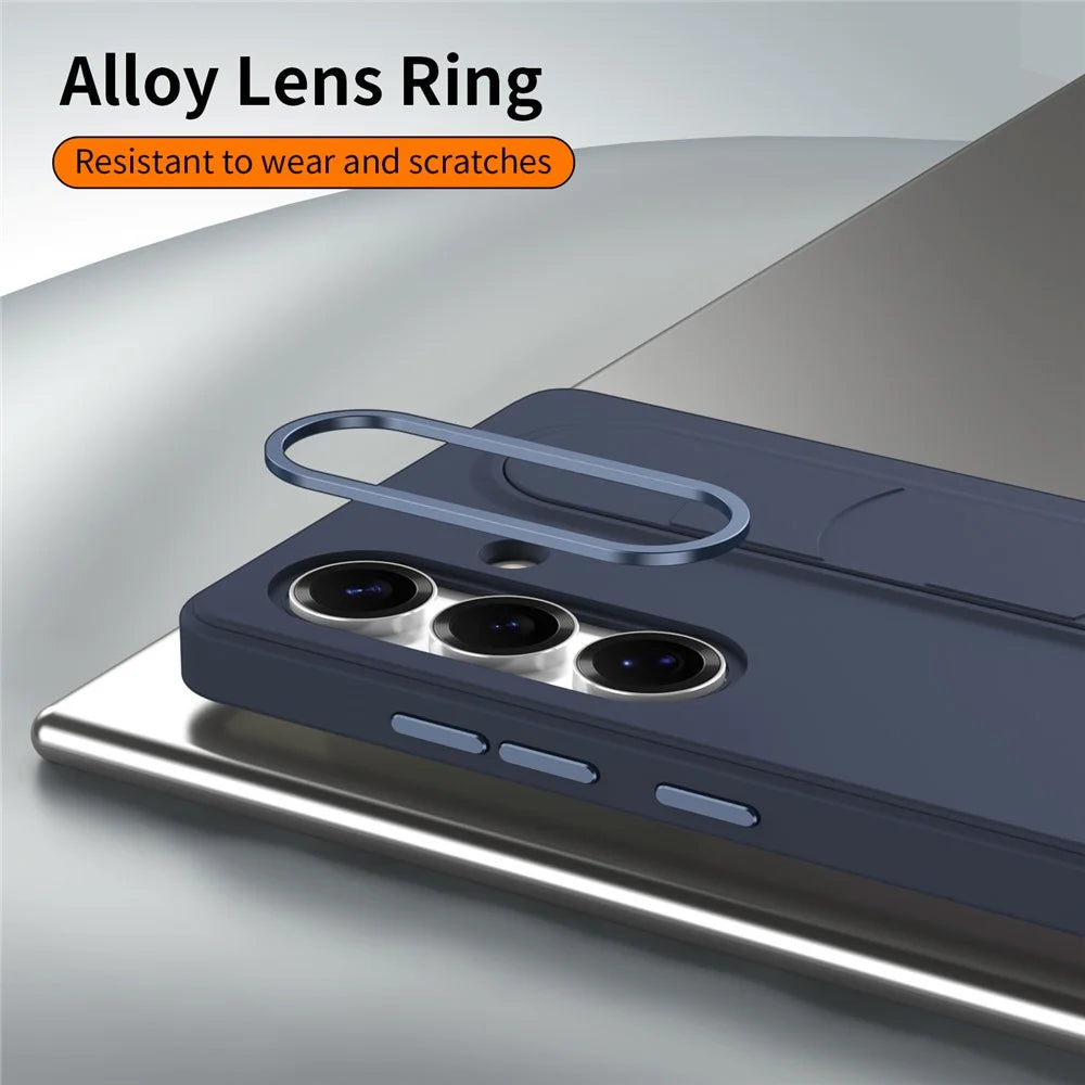 For Samsung Galaxy S24 / S25 Case Customizable Smart Key Control Wristband Kickstand PC + Silicone Phone Cover - Sapphire - 6