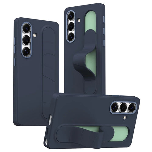 For Samsung Galaxy S25+ Case Customizable Smart Key Control Wristband Kickstand PC + Silicone Phone Cover - Sapphire - 1