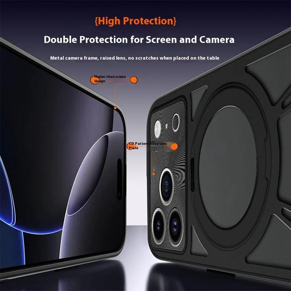 For iPhone 17 Pro Case Magnetic Kickstand Hollow Heat Dissipation Silicone + PC + Metal Bumper Phone Cover - Black - 6