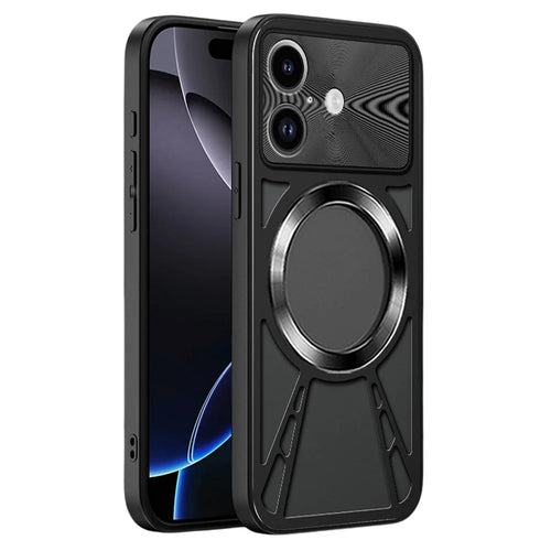 For iPhone 17 Case Magnetic Case Hollow Heat Dissipation PC + Silicone Phone Coverr - Black - 1