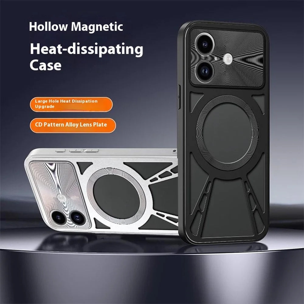 For iPhone 17 Case Magnetic Case Hollow Heat Dissipation PC + Silicone Phone Coverr - Black - 3