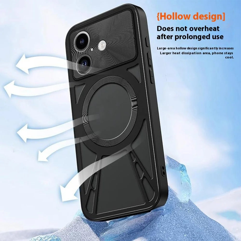 For iPhone 17 Case Magnetic Case Hollow Heat Dissipation PC + Silicone Phone Coverr - Black - 6