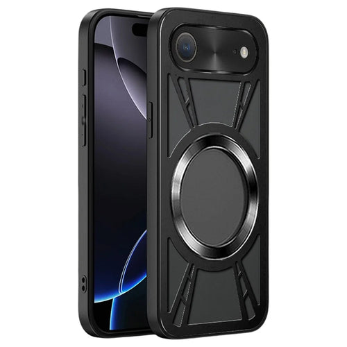 For iPhone Air Case Magnetic Case Hollow Heat Dissipation PC + Silicone Phone Coverr - Black - 1