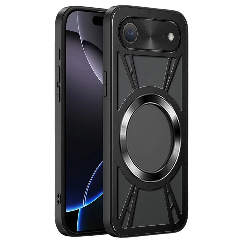 For iPhone Air Case Magnetic Case Hollow Heat Dissipation PC + Silicone Phone Coverr - Black - 1