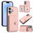 For iPhone 17 Case RFID Blocking Card Holder Kickstand TPU + PU Leather Phone Back Cover - Rose Gold - 1