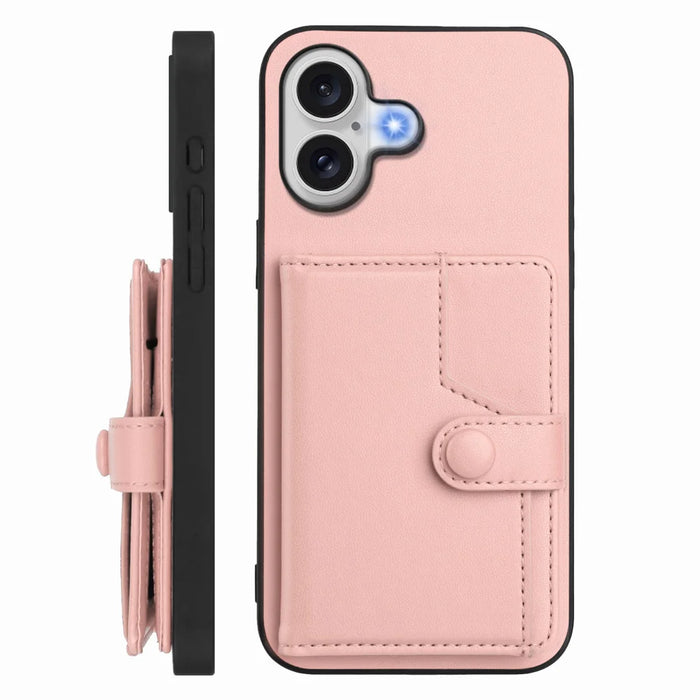 For iPhone 17 Case RFID Blocking Card Holder Kickstand TPU + PU Leather Phone Back Cover - Rose Gold - 2