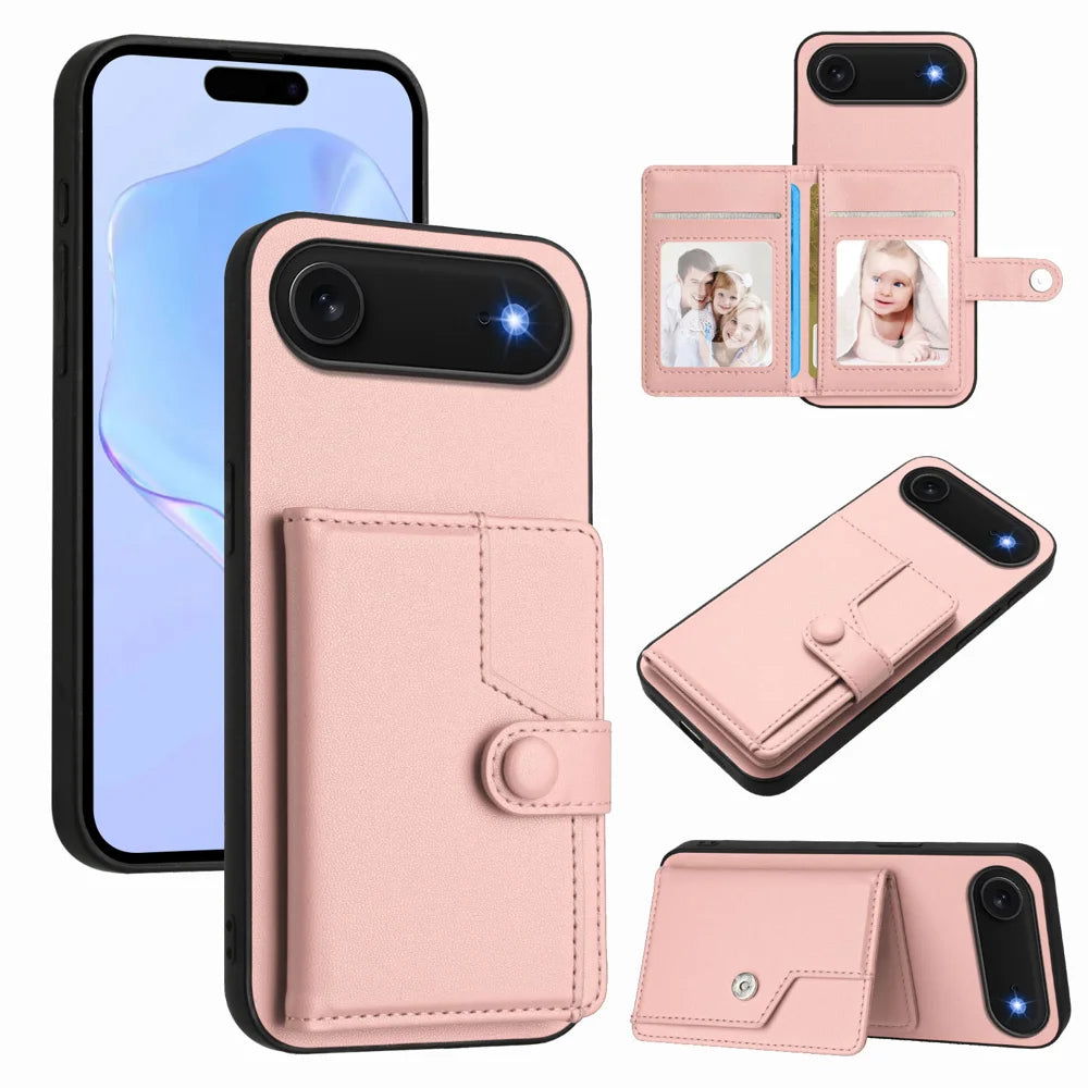 For iPhone Air Case RFID Blocking Card Holder Kickstand TPU + PU Leather Phone Back Cover - Rose Gold - 1
