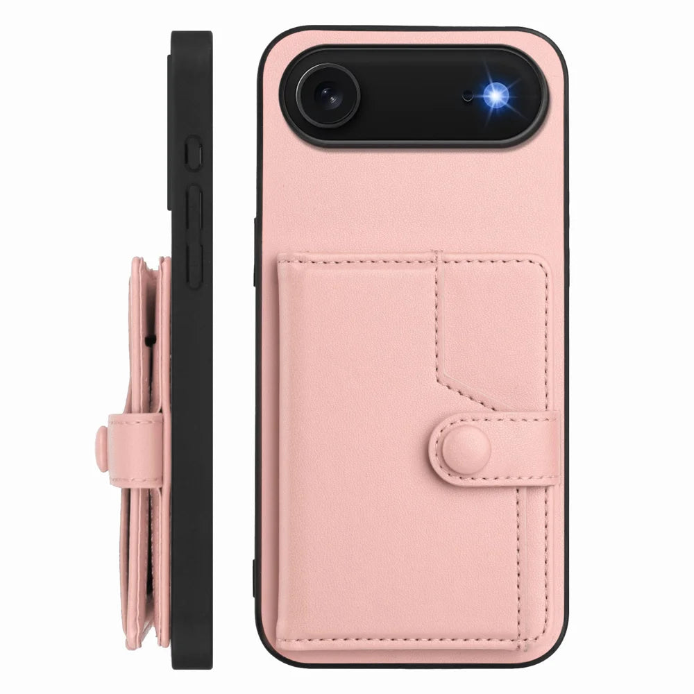 For iPhone Air Case RFID Blocking Card Holder Kickstand TPU + PU Leather Phone Back Cover - Rose Gold - 2