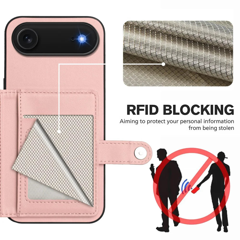 For iPhone Air Case RFID Blocking Card Holder Kickstand TPU + PU Leather Phone Back Cover - Rose Gold - 4