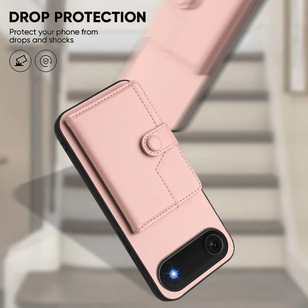 For iPhone Air Case RFID Blocking Card Holder Kickstand TPU + PU Leather Phone Back Cover - Rose Gold - 5
