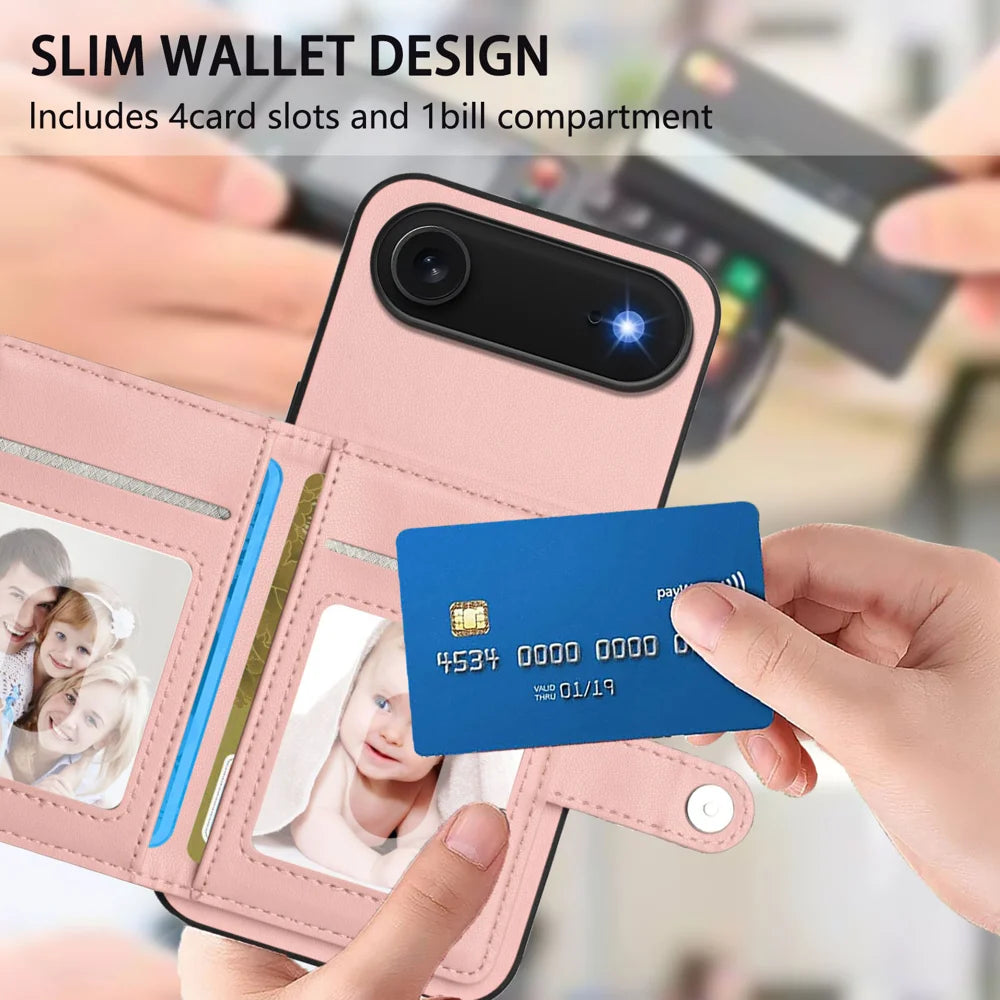 For iPhone Air Case RFID Blocking Card Holder Kickstand TPU + PU Leather Phone Back Cover - Rose Gold - 6
