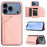 For iPhone 18 Pro Max / 17 Pro Max Case Card Holder Kickstand Skin-Touch Phone Cover with Wrist Strap - Pink - 2