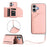 For iPhone 17 Case Card Holder Kickstand Skin-Touch Phone Cover with Wrist Strap - Pink - 1