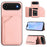 For iPhone Air Case Card Holder Kickstand Skin-Touch Phone Cover with Wrist Strap - Pink - 2