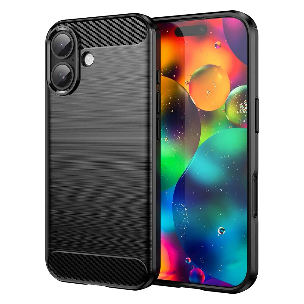 AMORUS For iPhone 17 Case Carbon Fiber Texture Brushed Protective Phone Cover - Black - 1