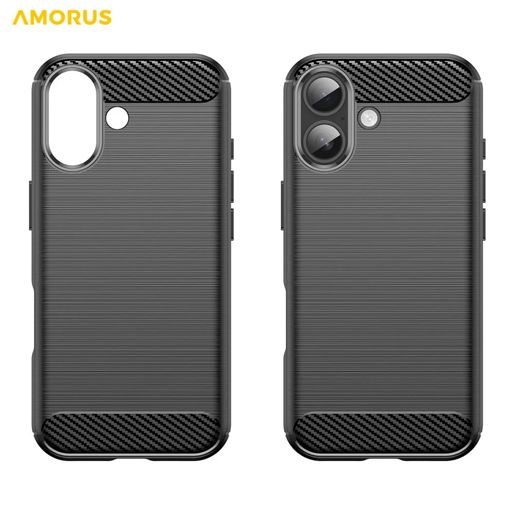 AMORUS For iPhone 17 Case Carbon Fiber Texture Brushed Protective Phone Cover - Black - 2