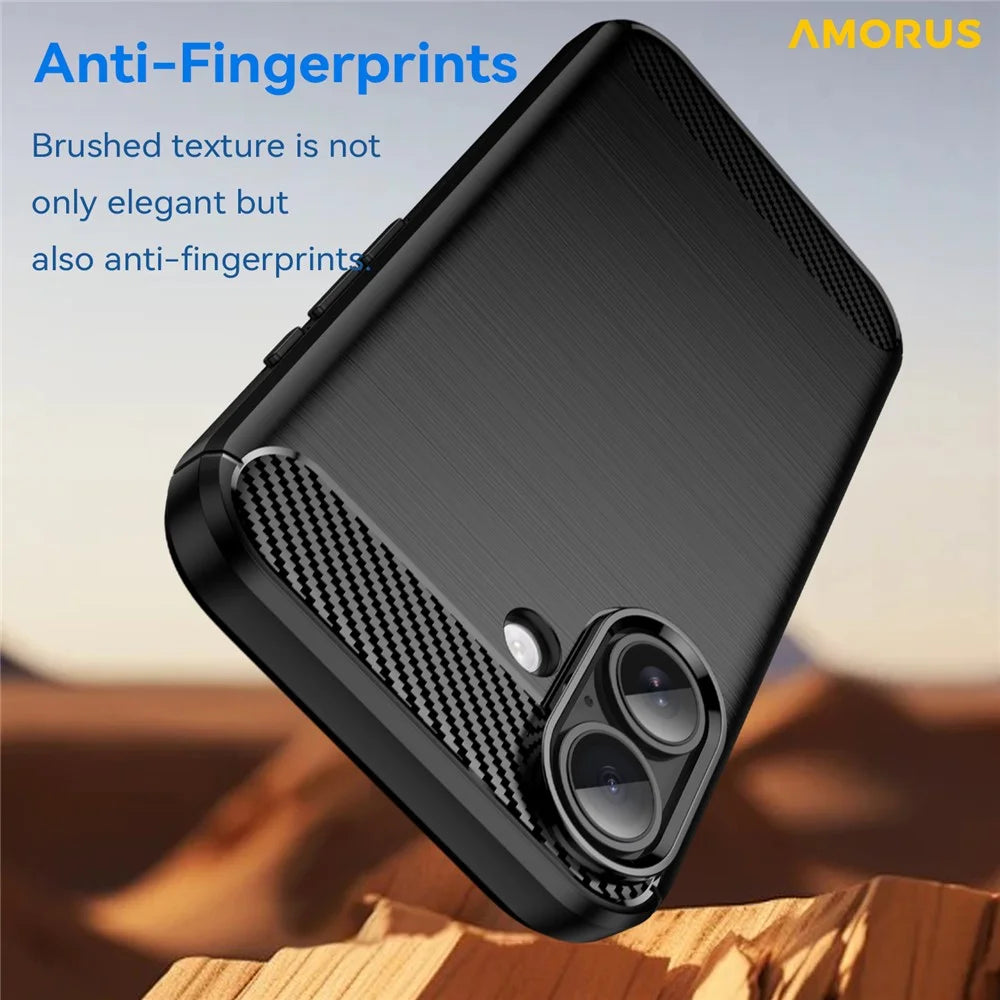 AMORUS For iPhone 17 Case Carbon Fiber Texture Brushed Protective Phone Cover - Black - 3