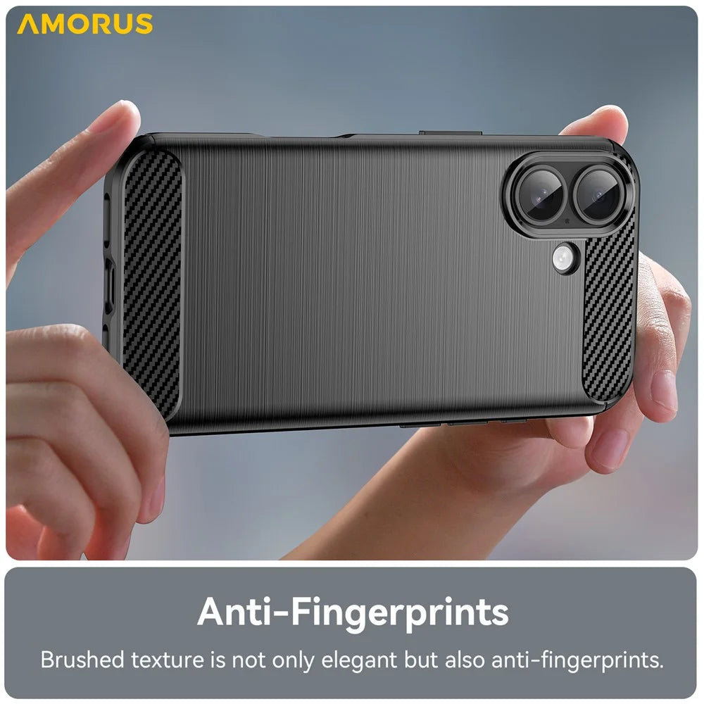 AMORUS For iPhone 17 Case Carbon Fiber Texture Brushed Protective Phone Cover - Black - 5