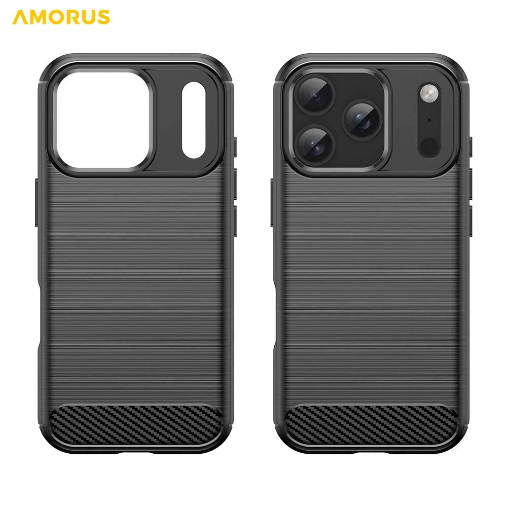 AMORUS For iPhone 17 Pro Case Carbon Fiber Texture Brushed Protective Phone Cover - Black - 2