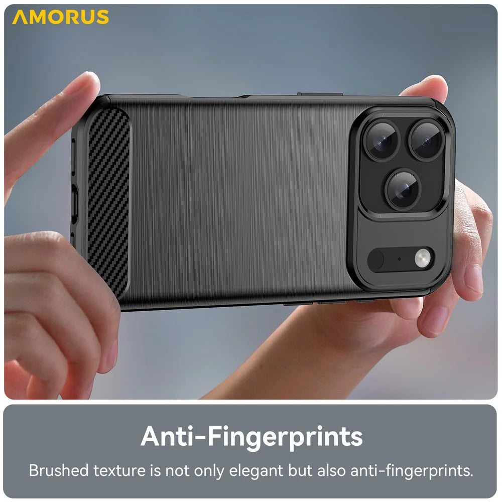 AMORUS For iPhone 17 Pro Case Carbon Fiber Texture Brushed Protective Phone Cover - Black - 5