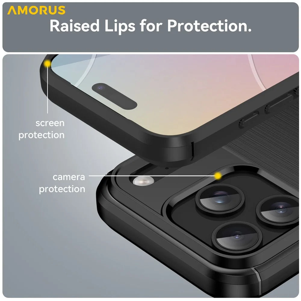 AMORUS For iPhone 17 Pro Case Carbon Fiber Texture Brushed Protective Phone Cover - Black - 6