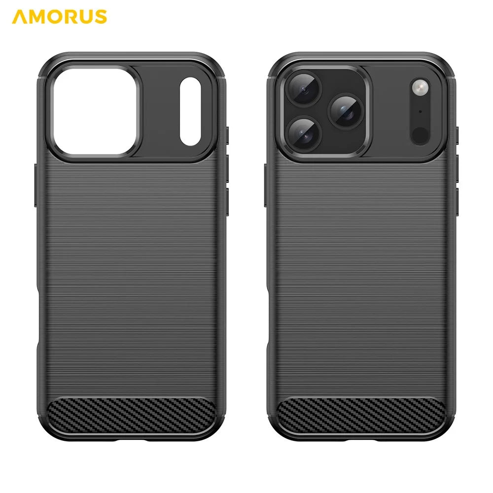 AMORUS For iPhone 17 Pro Max Case Carbon Fiber Texture Brushed Protective Phone Cover - Black - 2