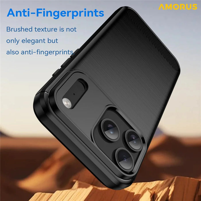 AMORUS For iPhone 17 Pro Max Case Carbon Fiber Texture Brushed Protective Phone Cover - Black - 3