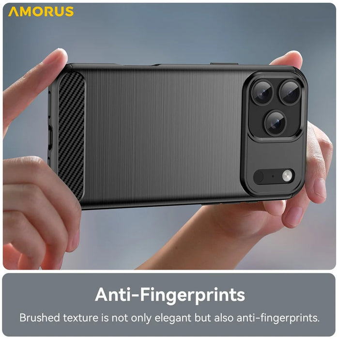 AMORUS For iPhone 17 Pro Max Case Carbon Fiber Texture Brushed Protective Phone Cover - Black - 5
