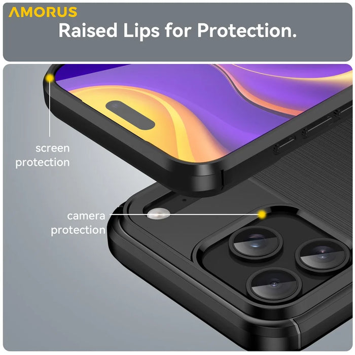 AMORUS For iPhone 17 Pro Max Case Carbon Fiber Texture Brushed Protective Phone Cover - Black - 6
