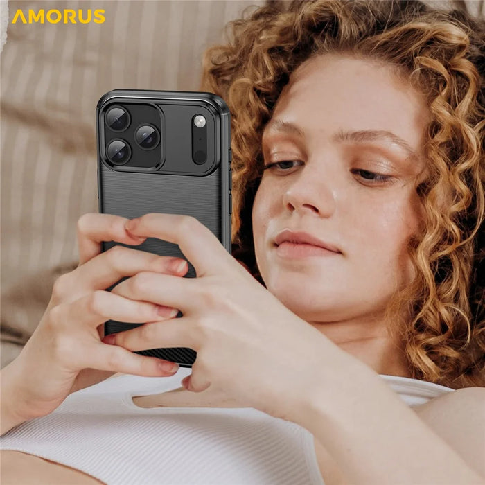 AMORUS For iPhone 17 Pro Max Case Carbon Fiber Texture Brushed Protective Phone Cover - Black - 7