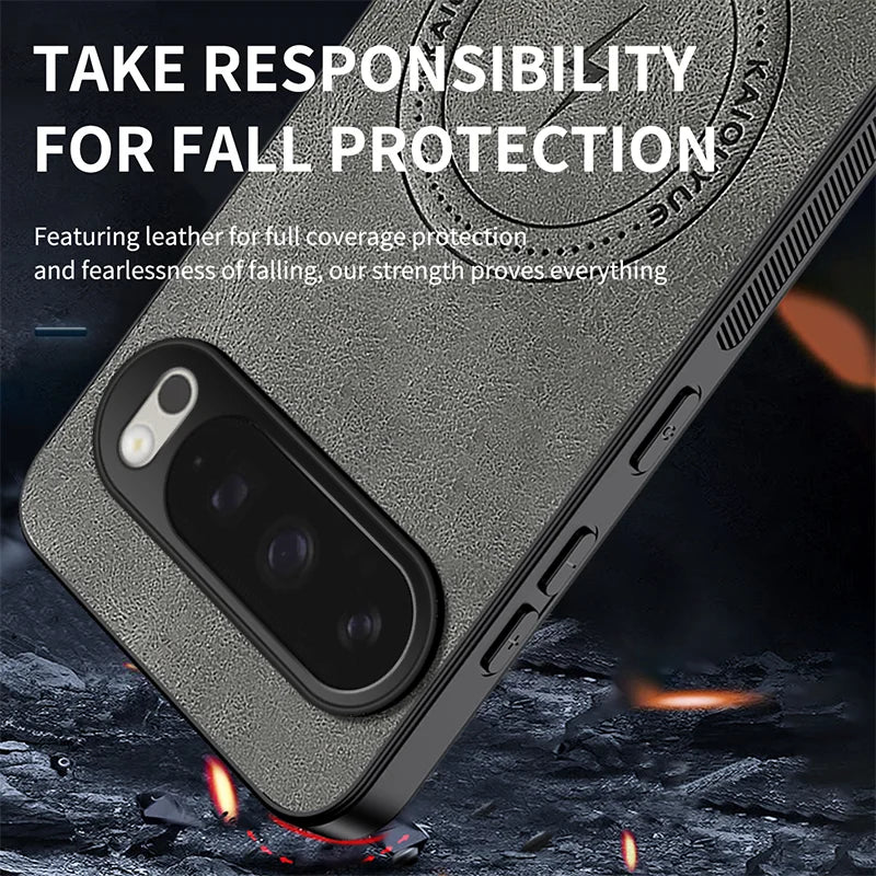 WANLONFENG For Google Pixel 10 Pro Magnetic Case  SD1 Series Nappa Texture PC TPU Phone Cover - Grey - 4