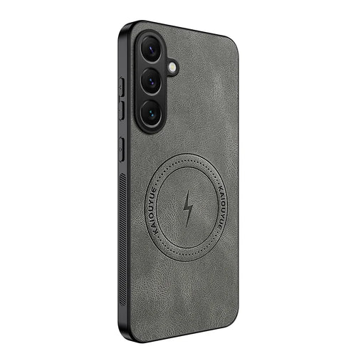 WANLONFENG For Samsung Galaxy A55 5G Magnetic Case  SD1 Series Nappa Texture PC TPU Phone Cover - Grey - 1