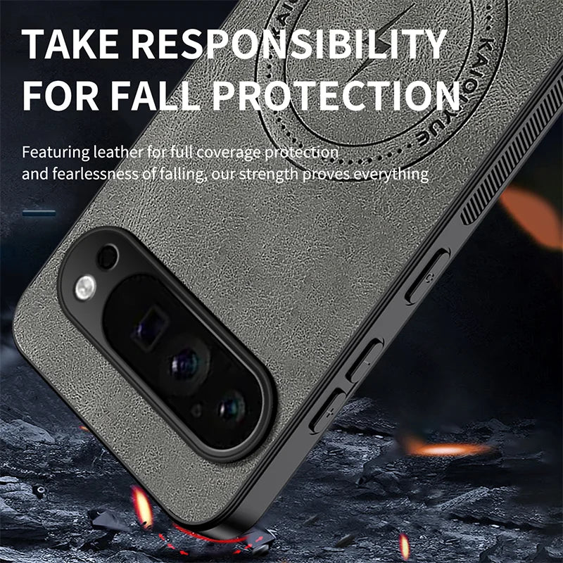 WANLONFENG For Google Pixel 9 Pro XL Magnetic Case  SD1 Series Nappa Texture PC TPU Phone Cover - Grey - 4