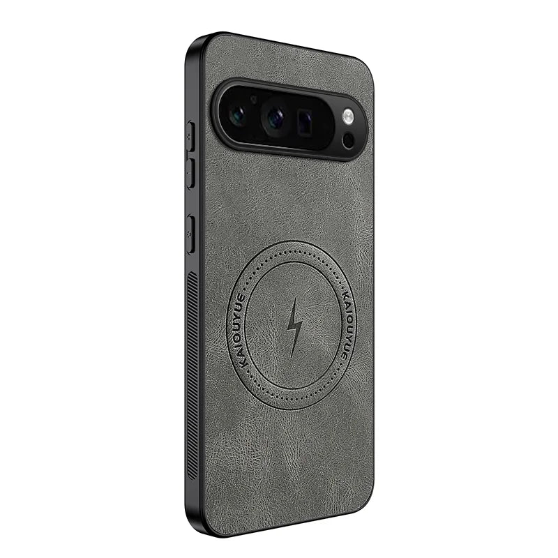 WANLONFENG For Google Pixel 9 Pro Magnetic Case  SD1 Series Nappa Texture PC TPU Phone Cover - Grey - 1