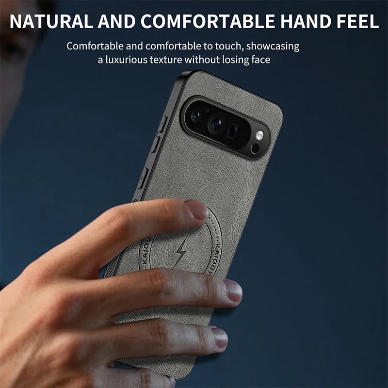 WANLONFENG For Google Pixel 9 Pro Magnetic Case  SD1 Series Nappa Texture PC TPU Phone Cover - Grey - 5