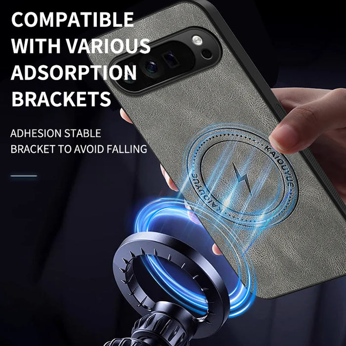 WANLONFENG For Google Pixel 9 Pro Magnetic Case  SD1 Series Nappa Texture PC TPU Phone Cover - Grey - 6