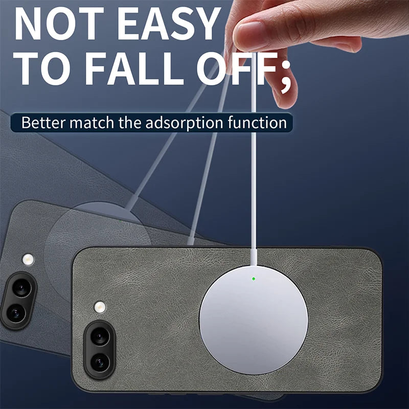 WANLONFENG For Google Pixel 9a Magnetic Case  SD1 Series Nappa Texture PC TPU Phone Cover - Grey - 3